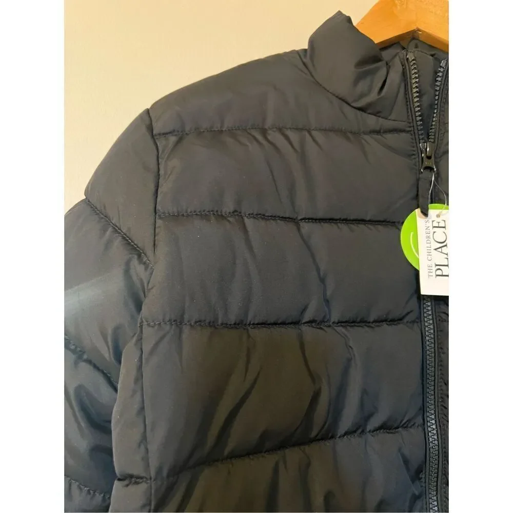 The Children's Place Boys XL Quilted Puffer Jacket Black Water Resistant Winter